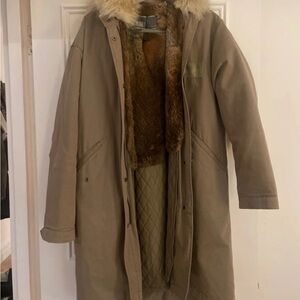 Yves Salomon Brown Fur Collar with Branded Ribbon